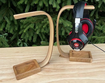 Headphone Stand – Handmade Walnut Wood Gaming Headset Holder with Pocket
