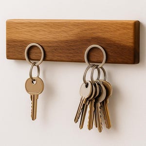 Magnetic Key Holder – Walnut Wood Wall Mount – Hidden Magnets – Adhesive Strip Included – Modern Entryway Organizer – GBAGwood