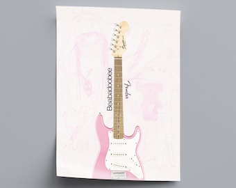 BEABADOOBEE Beatopia Pink Guitar Poster poster voor op slaapkamer Beabadoobee rode poster arte diseño digital descargar rosa