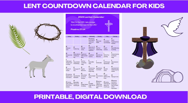 CATHOLIC LENTEN Calendar for KIDS 2024, Lent Calendar, Lent Activities