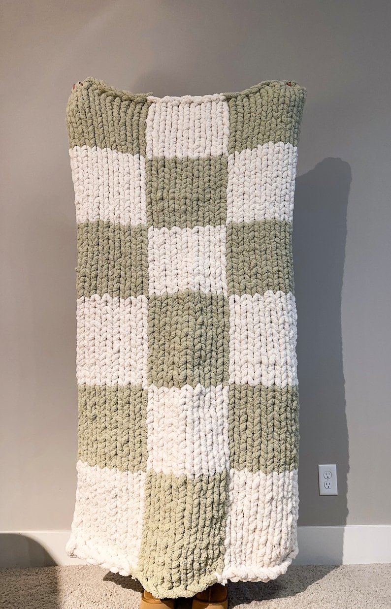 CozyKnitsbyTara Checkered Knit Blanket - Thumbnail 4