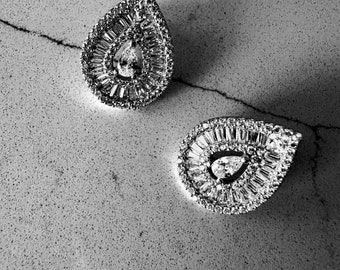 Raindrop Earrings With Baguette Gemstones • Luxury Collection • Teardrop Silver Earrings • Classic Earrings • Handcrafted Earrings