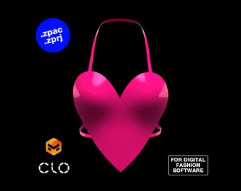 Women’s Heart Top Bustier - 3D Garment CLO3D Marvelous Designer ZPAC File Download Digital Virtual Fashion 2D Pattern