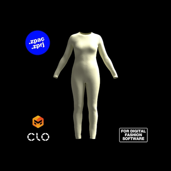 Women's Sloper Stretch Seamless Bodysuit - 3D Garment CLO3D Marvelous Designer ZPAC ZPRJ File Download Digital Virtual Fashion Pattern