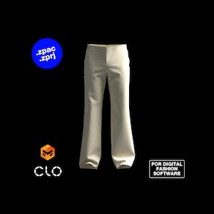 May include: A pair of white wide-leg pants with a straight fit. The pants are made for digital fashion software.