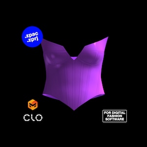 Womens Pointed Cupped Bustier Corset with Gathered Skirt 3D Garment for CLO3D Marvelous Designer ZPAC ZPRJ File Virtual Fashion 2D Pattern