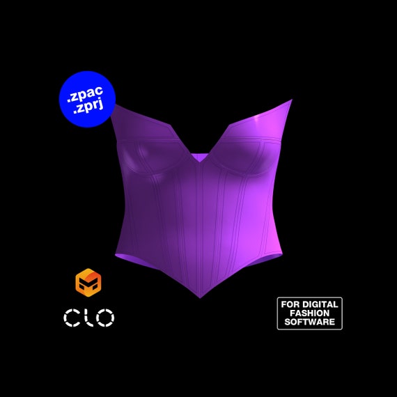 Womens Pointed Cupped Bustier Corset with Gathered Skirt 3D Garment for CLO3D Marvelous Designer ZPAC ZPRJ File Virtual Fashion 2D Pattern