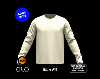 Men's Sloper Knit Shirt Slim Fit Size 40 - 3D Garment CLO3D Marvelous Designer ZPAC ZPRJ File Download Digital Virtual Fashion Pattern