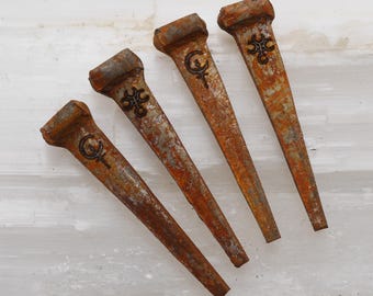 Rusty Coffin Nails Engraved With Hecate's and Lilith's Sigils - 1 1/2" (two of each)