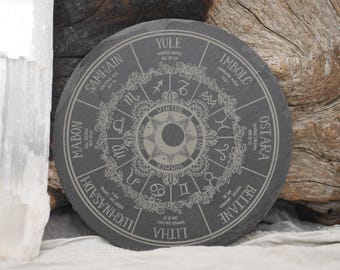 Engraved Slate Wheel of the Year Altar Tray: Wiccan Pagan Sabbats