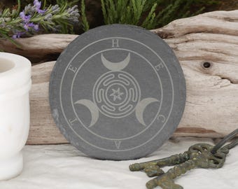 Hecate Strophalos Slate Altar Tray: Triple Moon Goddess Decor