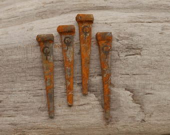 Rusty Coffin Nails Engraved With Lilith's Sigil (set of four) 1 1/2" Long