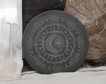 Engraved Slate Wheel of the Year: Pagan Altar Tray - Wiccan Sabbats