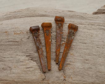 Rusty Coffin Nails Engraved With Hecate's Sigil (set of four) 1 1/2" Long