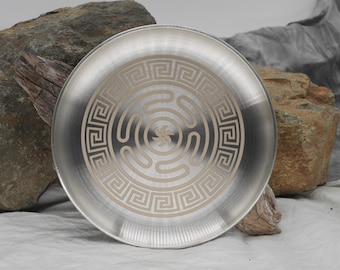Strophalos of Hecate Greek Key Altar Tray / Offering Plate - Shadow Work - Engraved Stainless Steel
