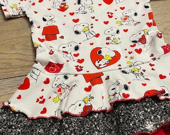 Girls Size 6 Valentine Peplum Top, Snoopy Valentine Top, Snoopy Peplum Top