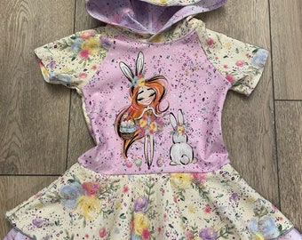 3T Easter Bunny Tunic, Girls Easter Peplum Top, Spring top