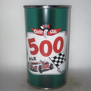 1940&#39;s Cook&#39;s 500 Ale Beer 12 FL OZ straight steel flat top beer can bottom opened with plastic can keeper Replica/Novelty