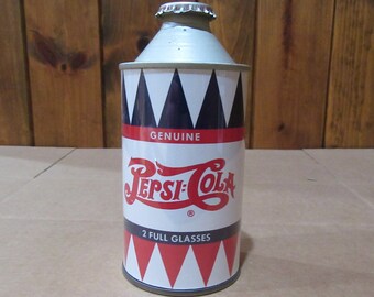 1950 Second Made Pepsi Cola Can NOVELTY / REPLICA cone top soda can with vintage cap, paper label (2-dots)