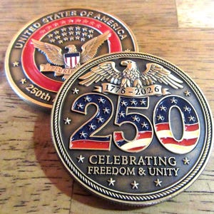 50 Stück 250-Jahre-Jubiläums-Gedenk-Challenge-Münzen - USA 1776-2026, 50 mm 3D Rahes Bild 1