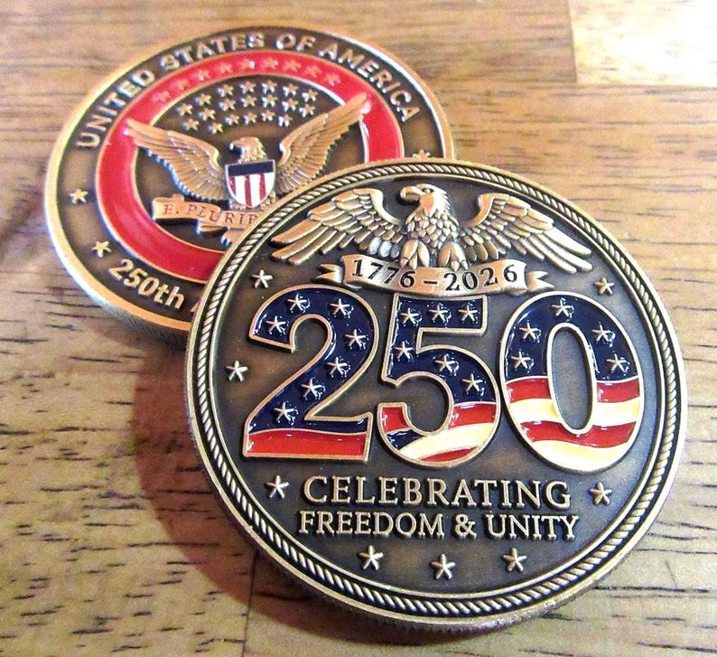 50 Stück 250-Jahre-Jubiläums-Gedenk-Challenge-Münzen - USA 1776-2026, 50 mm 3D Rahes Bild 1