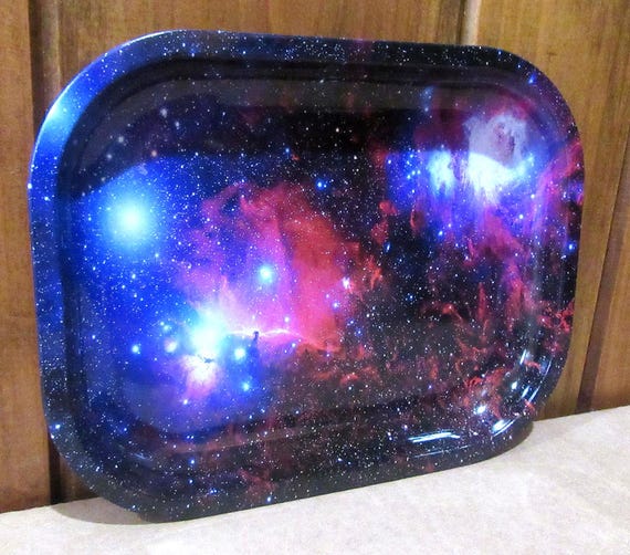Space & Stars Metal Rolling Tray: Creative Tobacco Tin (7x5.5 inches)