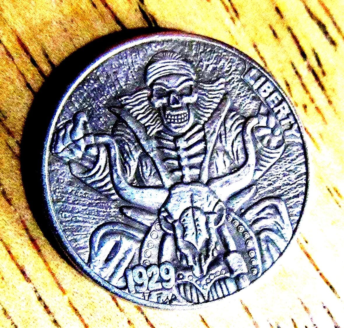 1929 Grim Reaper Biker Hobo Nickel Coin: Skeleton Buffalo Art - Etsy