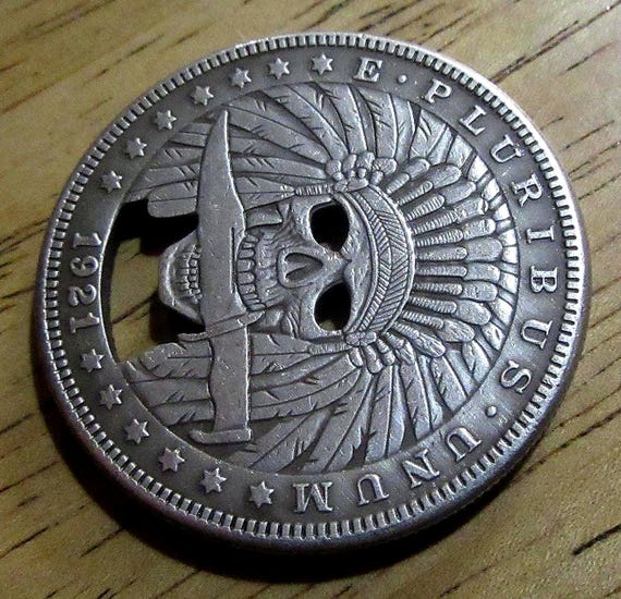 Hobo Nickel Coin: 1921 Indian Skull, Knife - Morgan Dollar Style