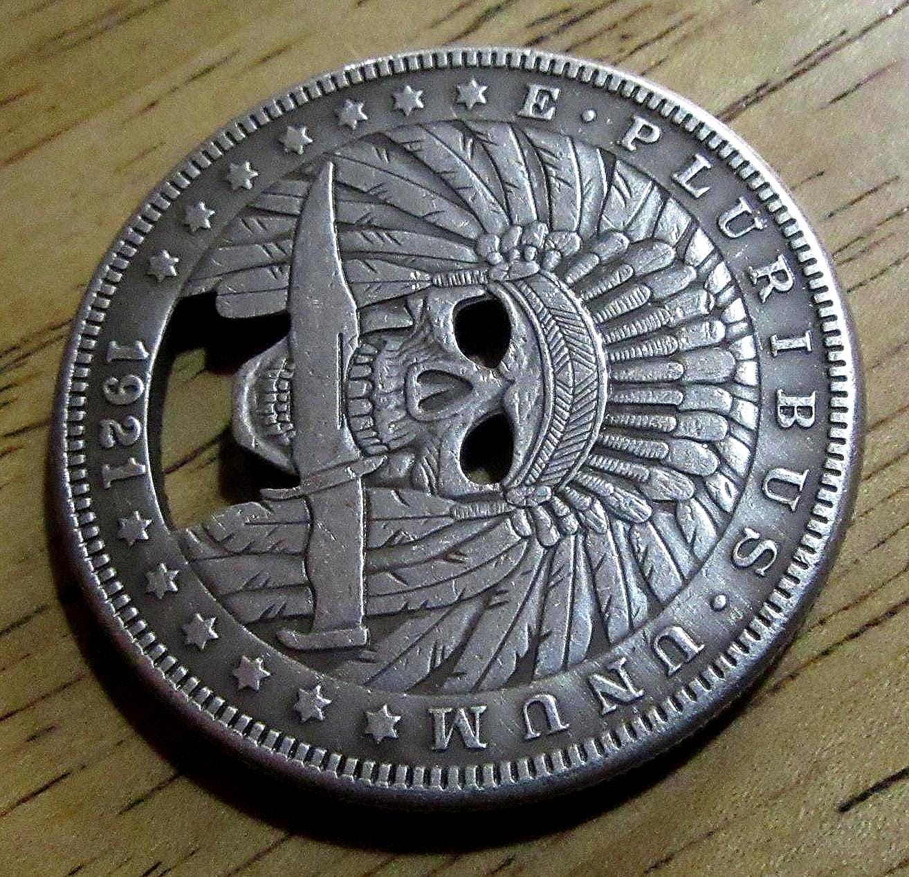 Hobo Nickel Coin: 1921 Indian Skull, Knife - Morgan Dollar Style