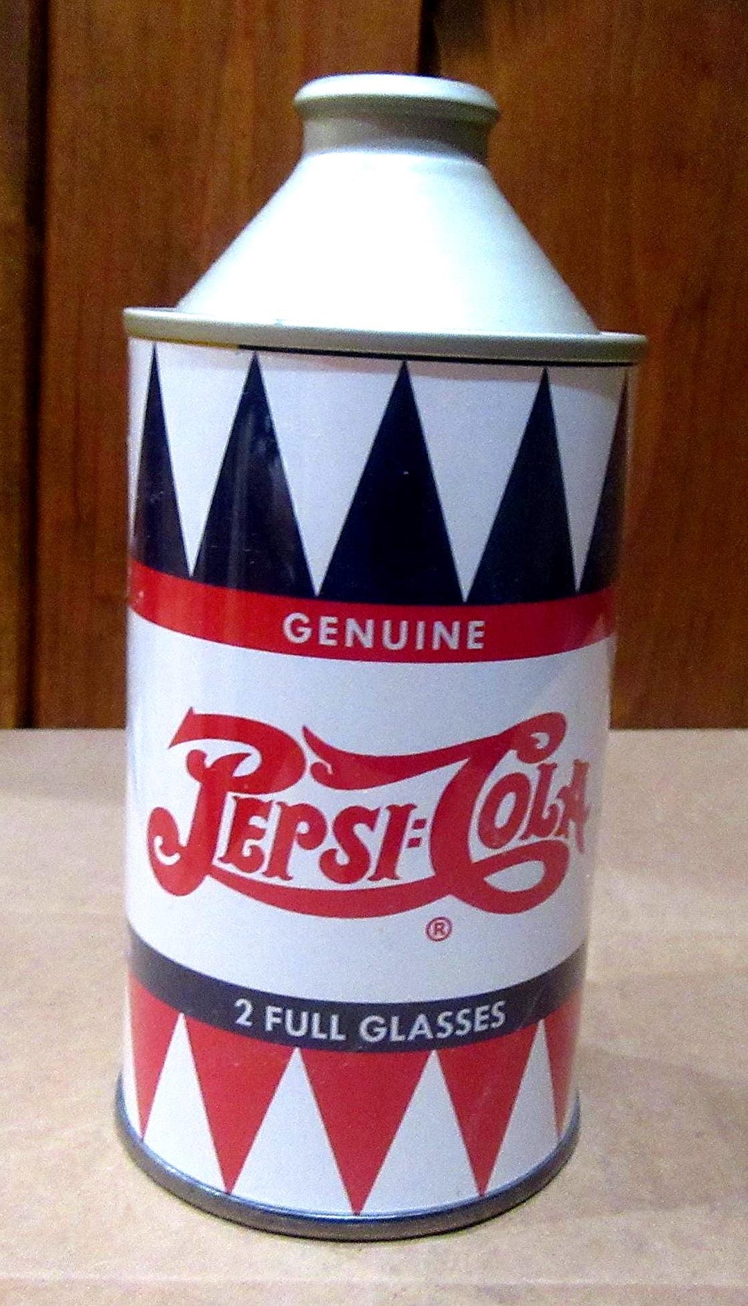 ヴィンテージのペプシコーラ広告用ブリキ缶 1950年代のペプシコーラ缶レプリカ、コーントップソーダ、紙ラベル