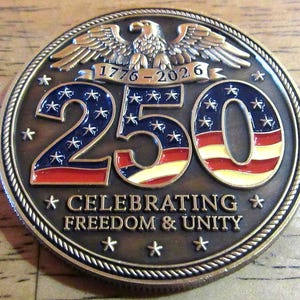 50 Stück 250-Jahre-Jubiläums-Gedenk-Challenge-Münzen - USA 1776-2026, 50 mm 3D Rahes Bild 3