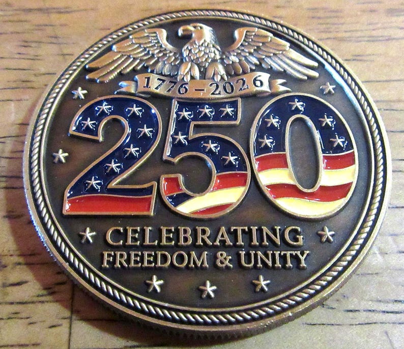 50 Stück 250-Jahre-Jubiläums-Gedenk-Challenge-Münzen - USA 1776-2026, 50 mm 3D Rahes Bild 3