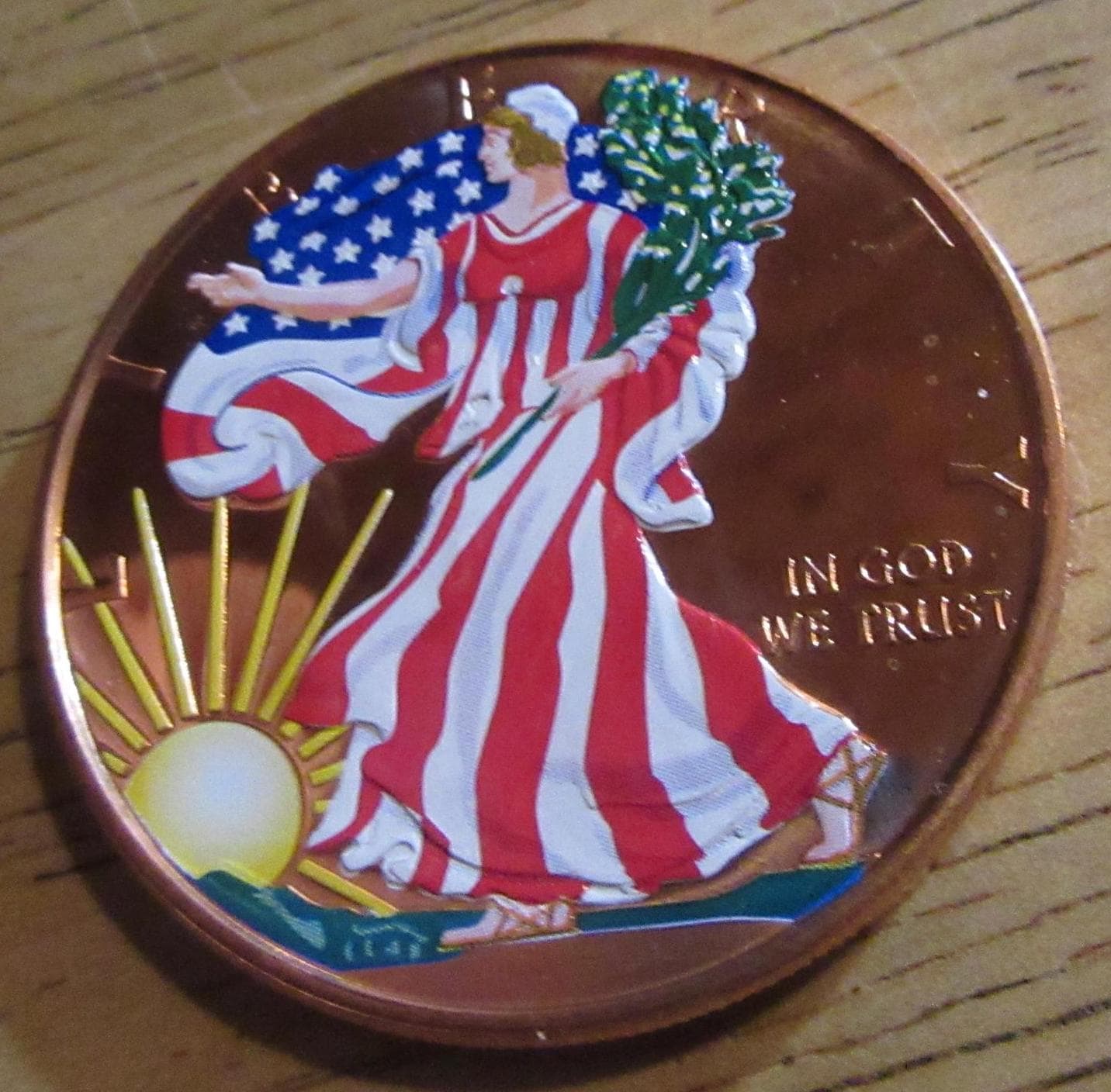 U.S.A. Copper 999 Fine One A.V.D.P. Ounce Color Liberty Walking