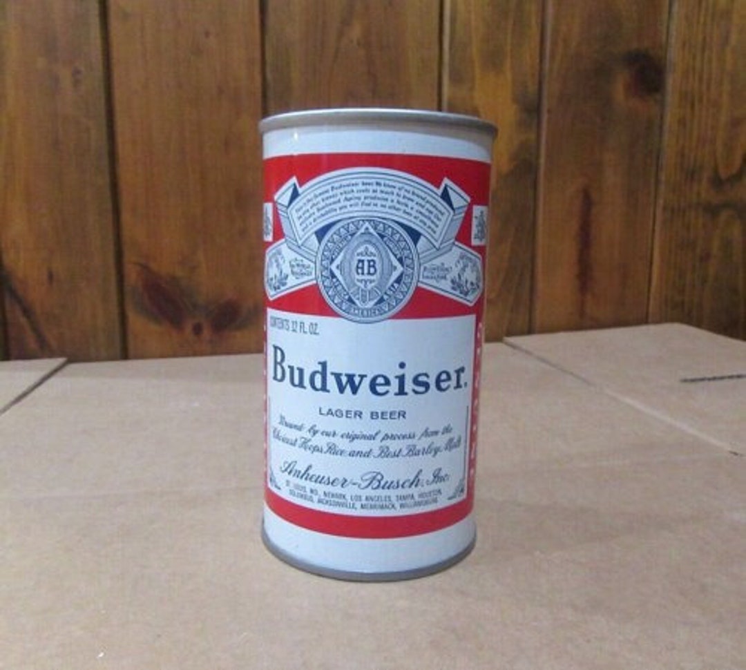 Vintage 1970's Budweiser Lager Beer 12oz Straight Steel Pull Tab Beer