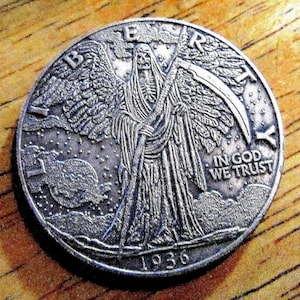 1936 Liberty Grim Reaper Death God - U.S. Peace Dollar Style Coin - Hobo Nickel Coin - Abstract Art Craft Decoration Gift