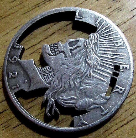 Hobo Nickel: 1921 Liberty Skull Peace Dollar - Hollow Cut Zinc