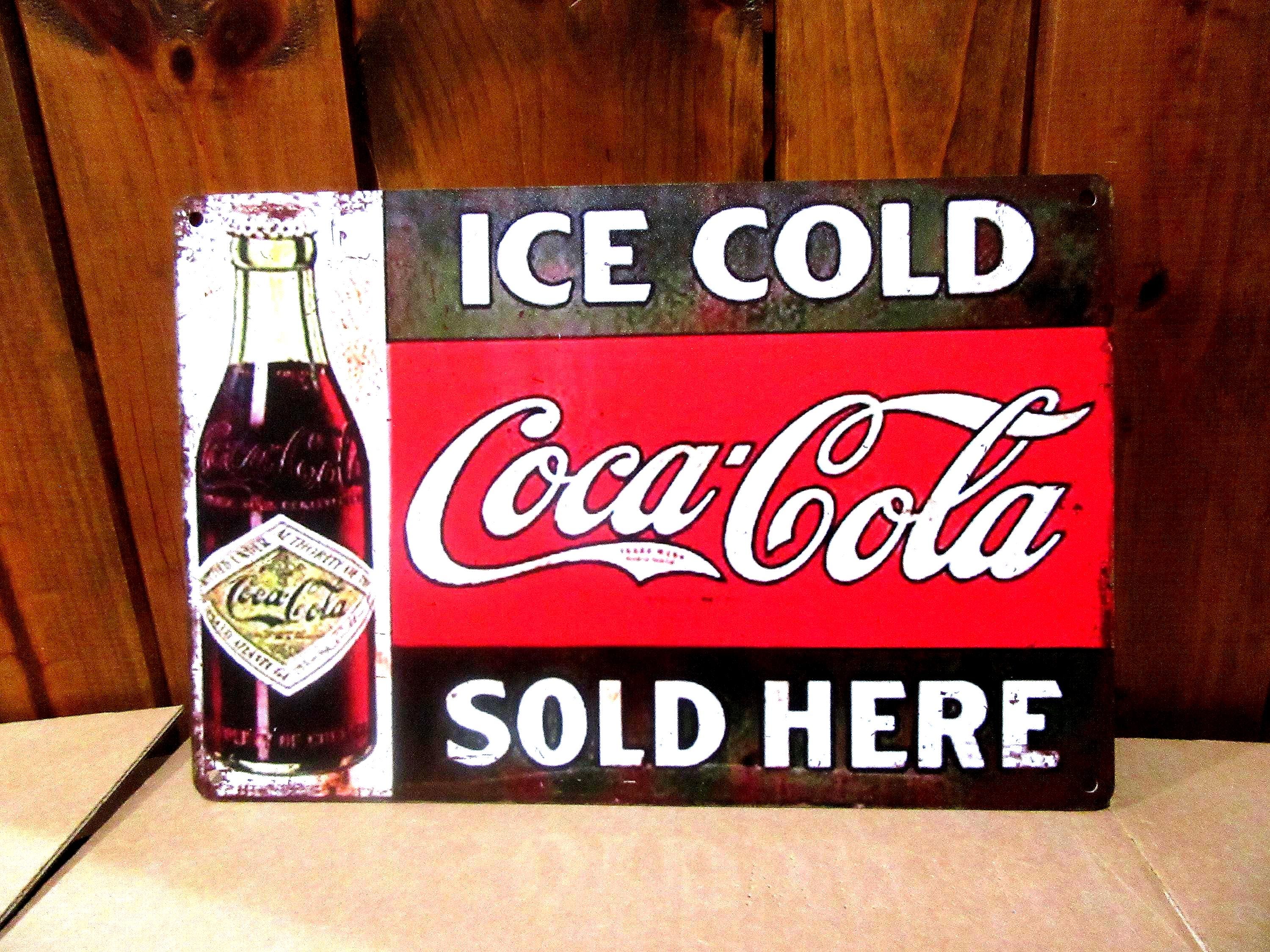 Vintage Classic Ice Cold Coke Coca-cola SOLD HERE - Tin Sign, 8x12
