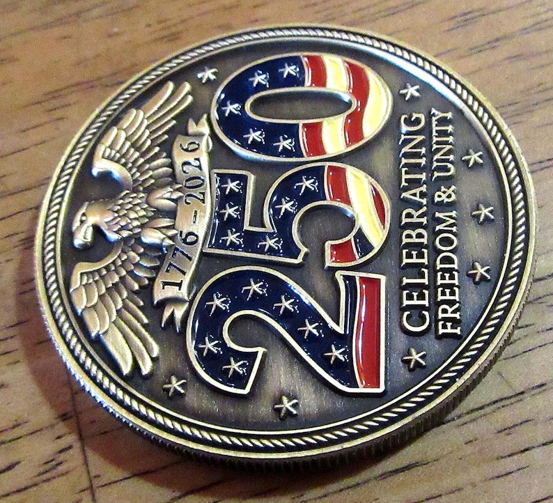 50 Stück 250-Jahre-Jubiläums-Gedenk-Challenge-Münzen - USA 1776-2026, 50 mm 3D Rahes Bild 5