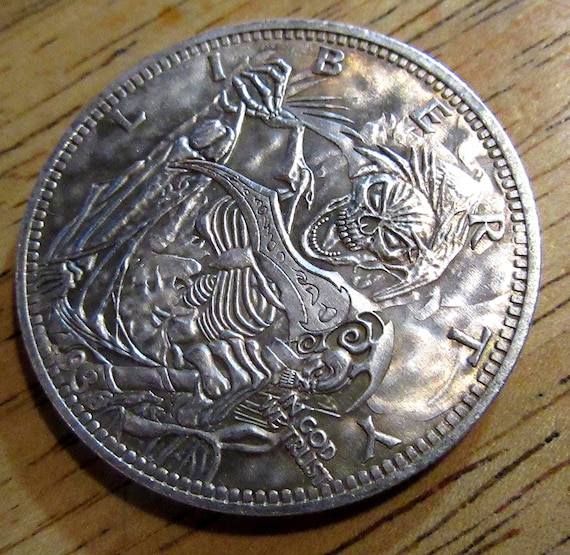 Grim Reaper Hobo Nickel – Silver Plated Peace Dollar, Abstract Art