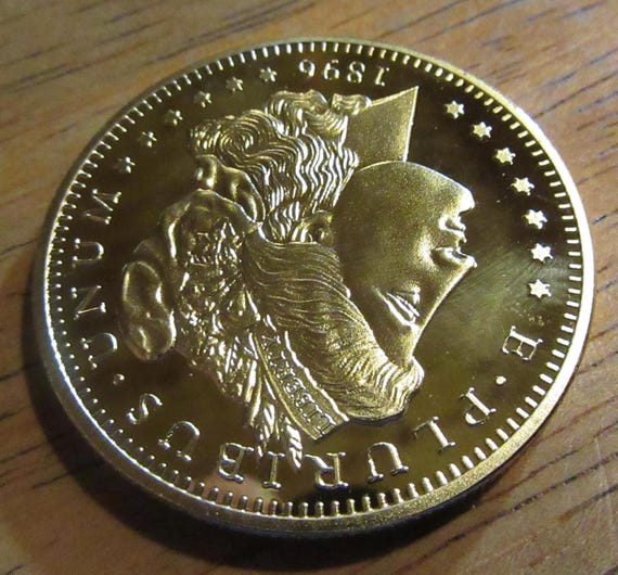 Gold Plated 1896 Morgan Twenty Dollar Style Coin - Hobo Nickel Art