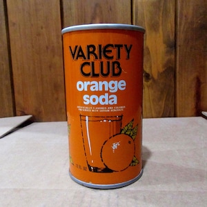 1970s Variety Club Orange Soda Can, Steel Pull Tab, Bottom Open