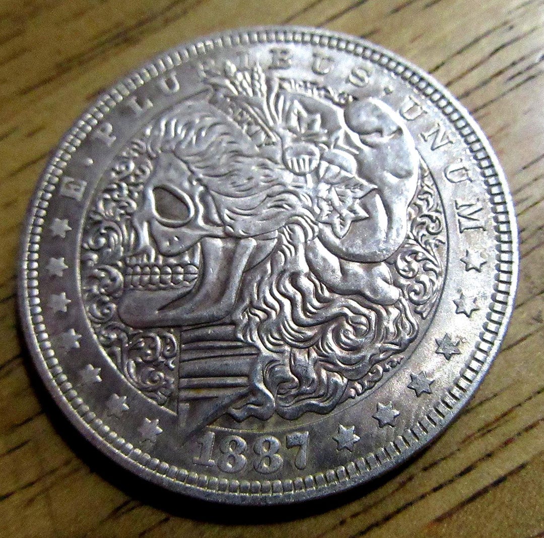 1887 Skeleton Skull Morgan Dollar Style Hobo Nickel Art Coin - Etsy