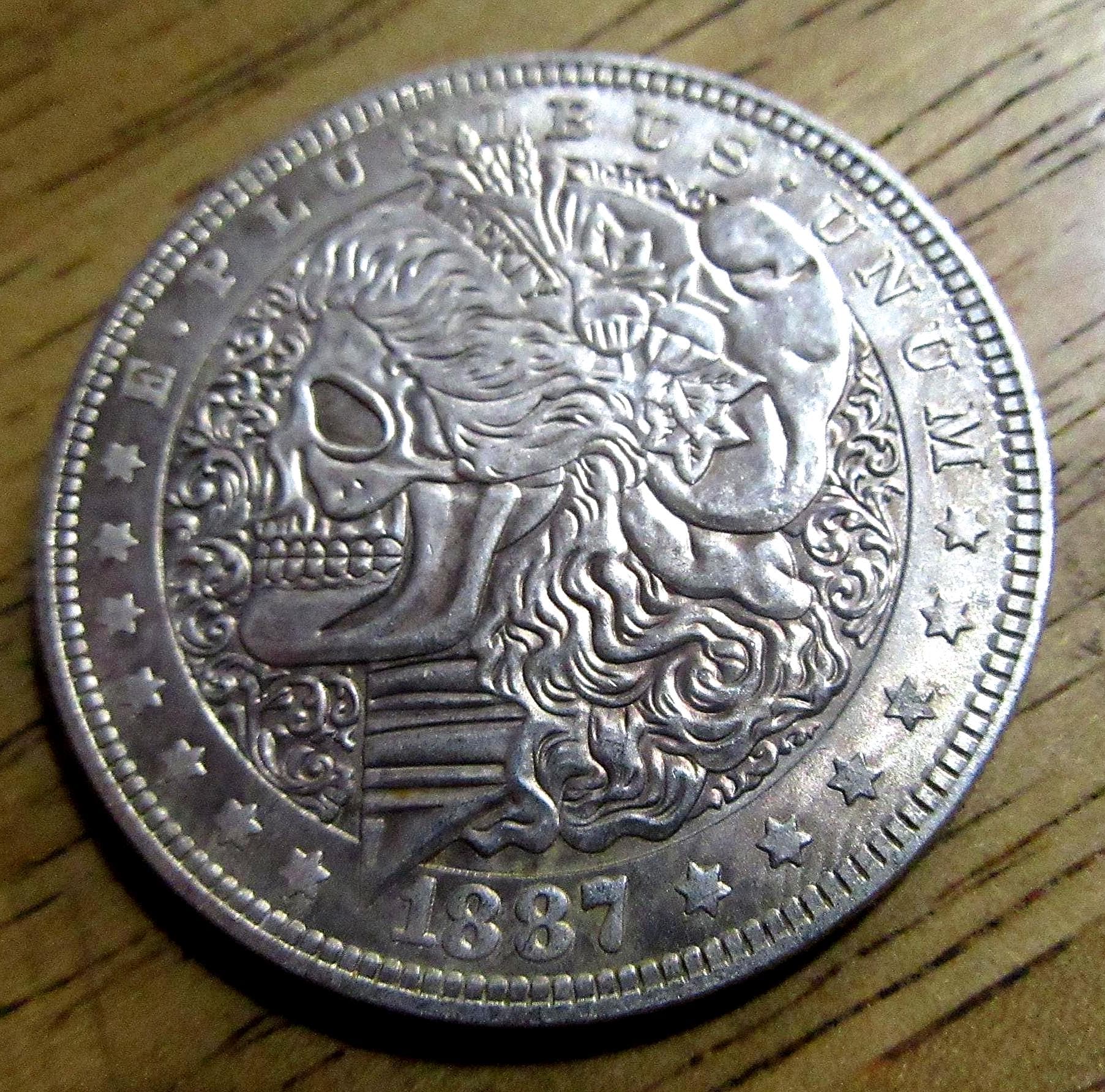 1887 Skeleton Skull Morgan Dollar Style Hobo Nickel Art Coin - Etsy