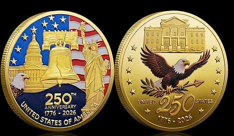 アメリカ建国250周年記念コイン - 自由の女神像と白頭鷲のデザイン