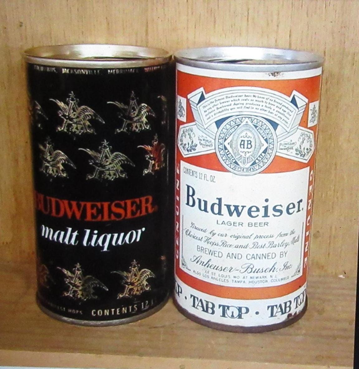 1974 Budweiser Malt Liquor & 1960's Budweiser Beer 12ozs Tab Top