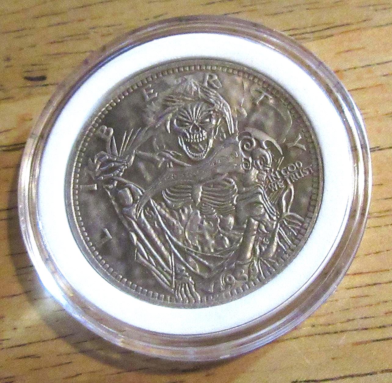 Grim Reaper Hobo Nickel – Silver Plated Peace Dollar, Abstract Art