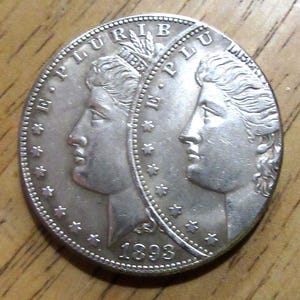 1893 S Error Double Strike U.S. Morgan Dollar Style Coin - Hobo Nickel Coin - 2 Faces Front and 2 Eagles Back - Collectible Art Novelty Coin