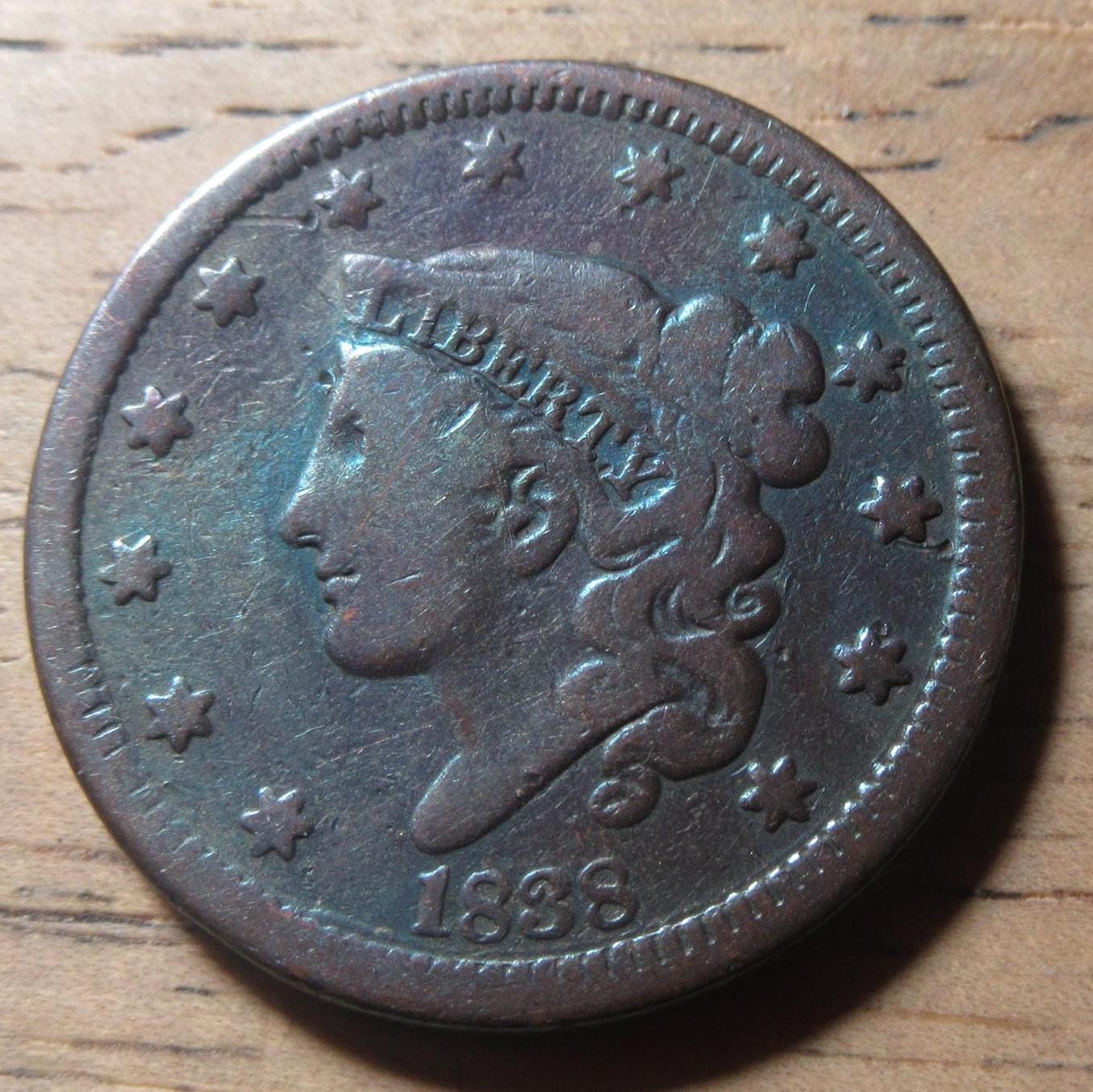 米国 1838 年 コロネット ヘッド ラージ セント ペニー - 流通状態良好 