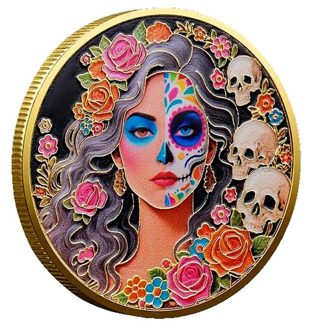 Memento Mori Woman Commemorative Coin - Gothic Floral & Skull - Hobo ...