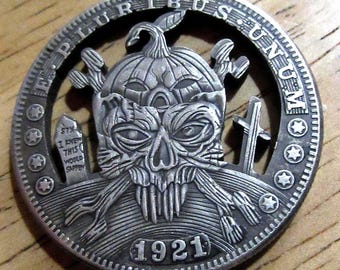 Hobo Nickel: Skull Biker Morgan Dollar Style Coin - Hollow Cut